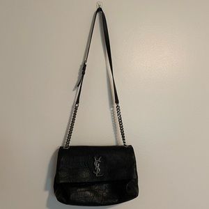 Saint Laurent Flap Calfskin Croc Embossed West Hollywood Cross Body Bag